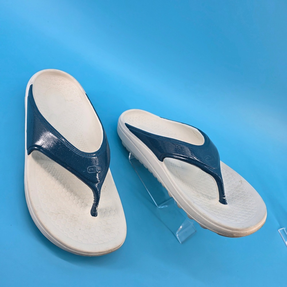 Spenco Fusion 2 Orthotic Recovery Flip Flops White Navy Blue Womens 11 Mens‎ 10